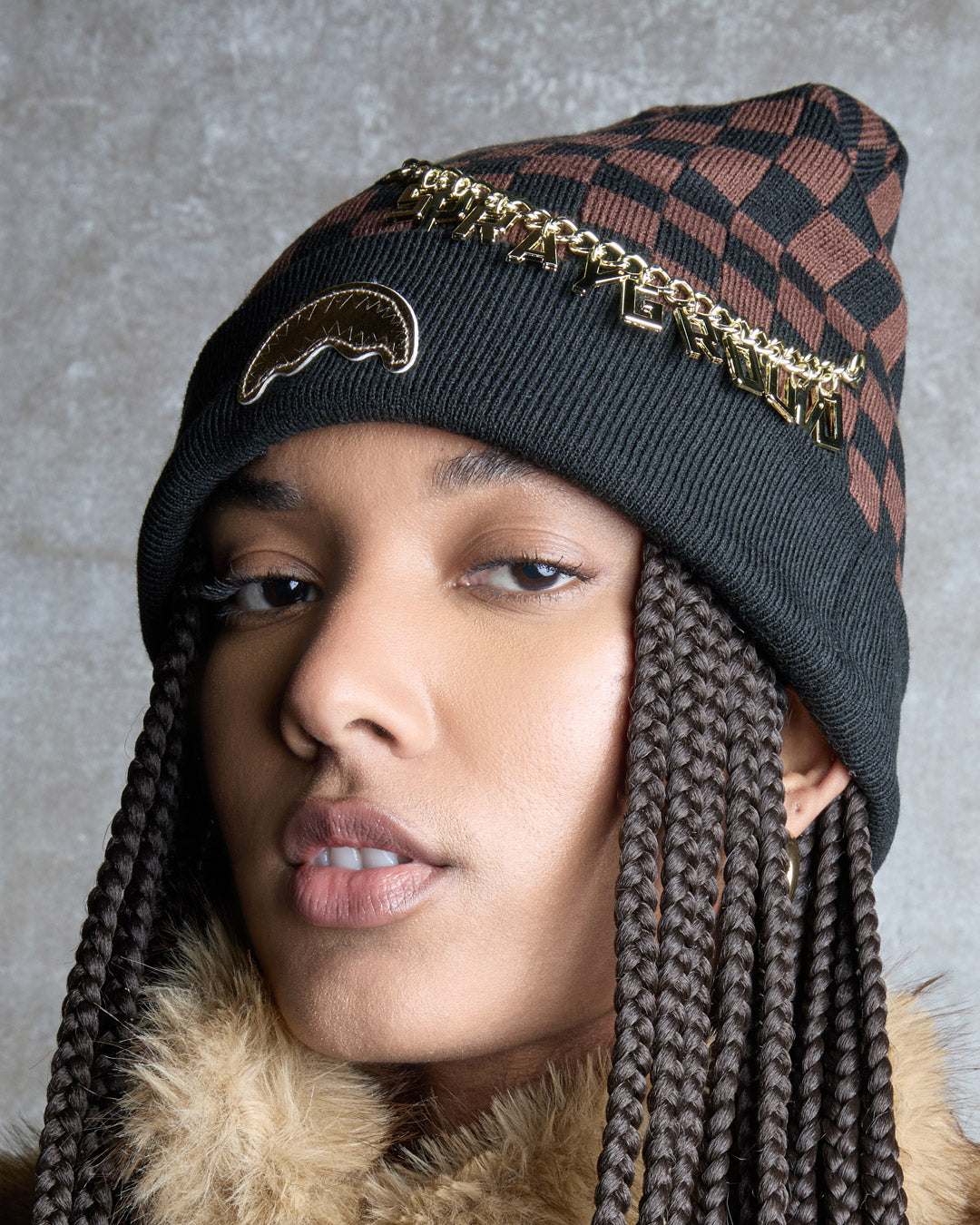 GOLD CHAIN CHECK BEANIE