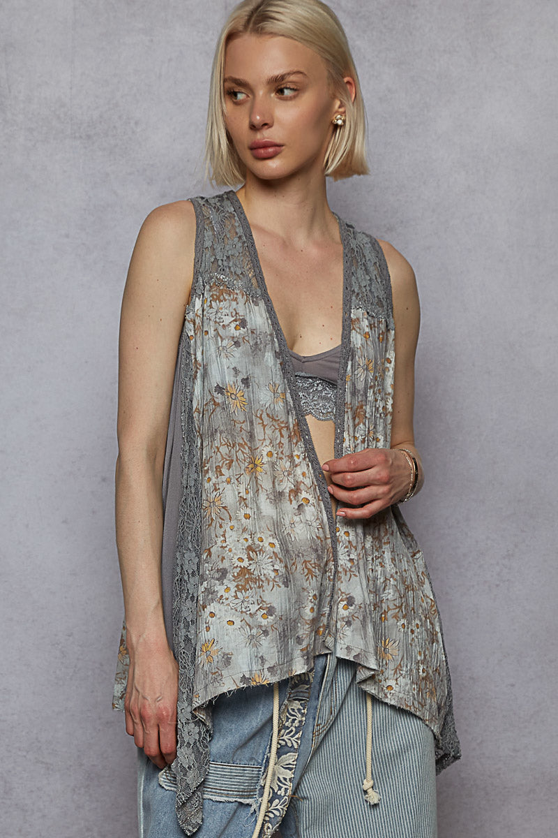 POL Sleevless Floral Cardigan Vest