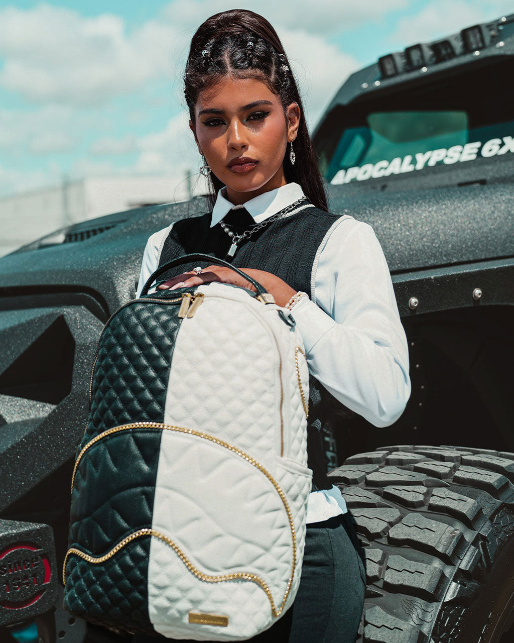 LEVELED UP SPLIT QUILT SHARK BACKPACK (DLXV)