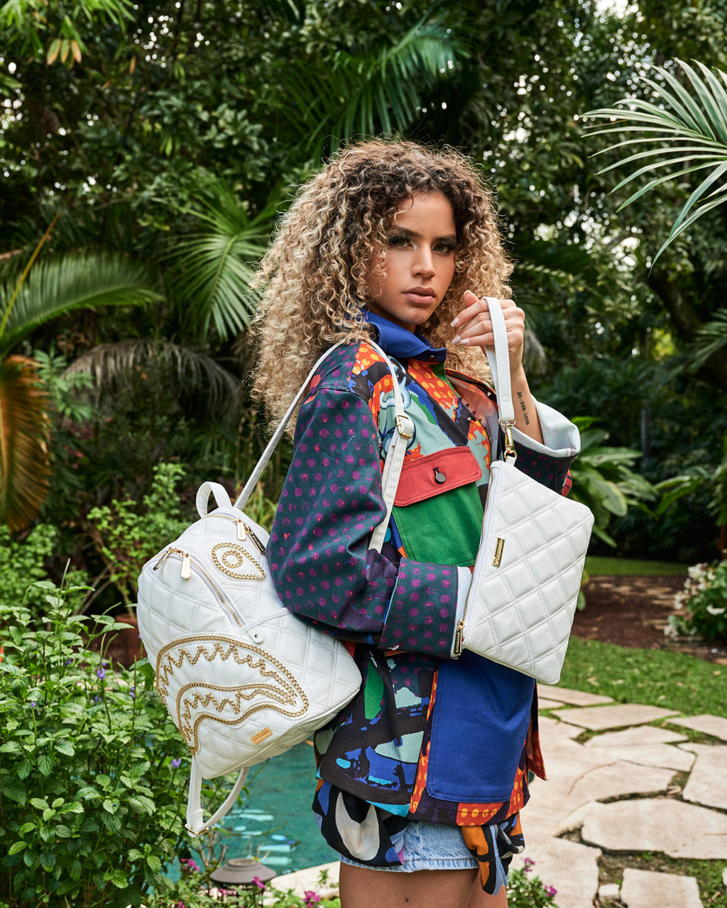 RIVIERA LE BLANC GOLD CHAIN SHARK SAVAGE BACKPACK